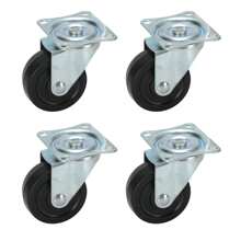 Paquete de 4 ruedas giratorias de 2 pulgadas con ruedas de freno base de goma dura con placa superior y rodamiento - Negro - Ver 1