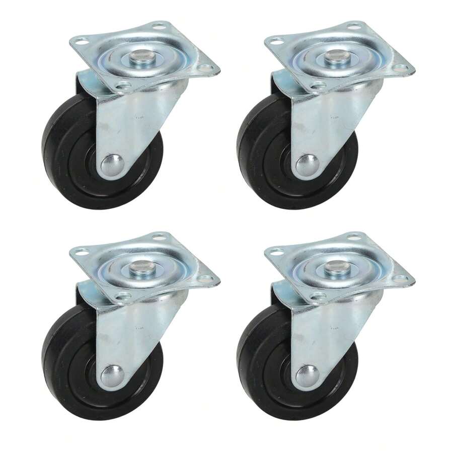 Paquete de 4 ruedas giratorias de 2 pulgadas con ruedas de freno base de goma dura con placa superior y rodamiento - Negro - Ver 1