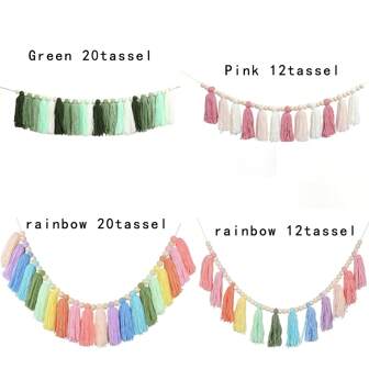 1pc Handmade Colorful Rainbow Tassel Floral Wreath, Boho Tassel Garland Wall Hanging Home Decor, Classroom Colorful Tassel Floral Wreath Garland Wall Decor For Wedding Birthday Party Christmas Decorations