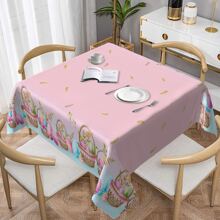 1 peça toalha de mesa com tema de Páscoa, padrões de ovos de Páscoa e cesta de flores, capa de mesa rosa, toalha de mesa feliz Páscoa, decoração de mesa com tema de primavera para casa, decoração de Páscoa, presentes de Páscoa - Rosa - Ver 6