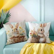 4 件复活节兔子与篮子印花垫套，45*45 厘米 - 彩色 - 查看 5