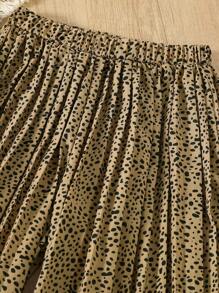 2pcs/Set Tween Girls Graphic Short Sleeve Top & Leopard Print Wide Leg Pants Set - White - View 6