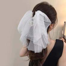 Ätherischer Spitzenpuff Haarclip, romantisches Mesh-Haarteil, schönes waldartiges Braut-Haarzubehör, Länge des Schleiers ca. 25 cm, Größe des Haarclips 11 cm