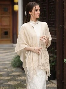 1 Stück Damen Poncho Cape mit Kapuze und Knöpfen Einfarbig, bohemian-artiger warmer gestrickter Schal für den täglichen Gebrauch, Herbst/Winter