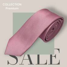 Slim Plain Twill Social Tie With Fine Lines - 粉色 - 查看 2