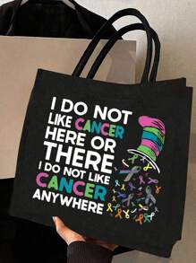 2 件抗癌声明印花手提袋，轻便，便携，经典，休闲时尚纯色手提袋米色和黑色购物原创男女通用旅行帆布袋可折叠购物手提袋手提袋