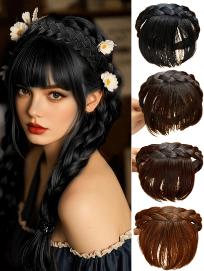 Elegante Clip-In Künstliche Pony Haarteil - Haarband Pony Perücke - Pony Vorderhaarteil mit Haarband - Synthetisches Pony Haarteil mit Haarband und Quasten - Stilvolles Haaraccessoire für den Alltag für Damen