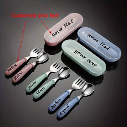 1pc Cute Youth's Spoon And Cutlery Set -- [ Custom ] Name And Text, Cartoon Design, Suitable Preschool And Kindergarten Youth, Gifts For Youth, Favorite People And Friends, School Lunch, Youth's Birthday, Party, Thanksgiving, Youth's Day Gifts, Invincible304 Stainless Steel, ABS Plastic Handle, Pp Storage Box (Pink/Blue/Green), Multi-Functional, Ideal Gifts For Her, Tea Room, For Valentine's Day, For Father's Day, For Graduation, For Weddings, For Housewarming, Warm Ambience, Autumn Home Refresh, Home Harmony