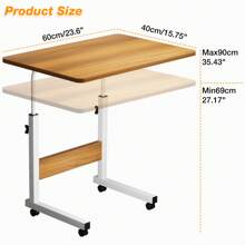 Table d'ordinateur Mobile avec plateau 60x40cm, Table pour Ordinateur Portable avec Hauteur Réglable 69-90cm, Table de Canapé Roulante pour Lit Bureau Debout,  Facile à déplacer avec roulettes, Blanc / Chêne