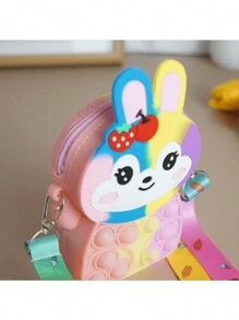 Bolsa mensageiro de silicone com animais fofos, porta-moedas, mini bolsa de aperto com liberação de pressão dos dedos - à prova d'água, bolsa de armazenamento