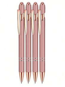 12/8/4/2pcs 2-In-1 Rose Gold Metal Stylus Ballpoint Pen With 1.0mm Black Ink For Touch Screen Devices Back To School