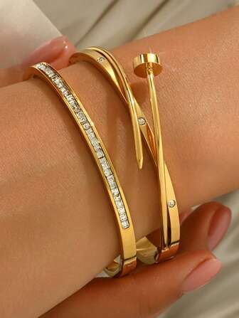 1 pieza / 2 piezas Pulsera dorada, joyería de acero inoxidable, regalo del Día de la Madre, regalo del Día del Maestro, regalo del Día de San Valentín, joyería, joyería dorada, joyería de mujer, pulseras, accesorios de mujer, pulseras de acero inoxidable para mujer, joyería occidental