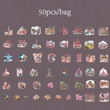 50 Stück/Box Aufkleber, spontane Reiseserie, retro Reisemotive Aufkleber, Scrapbooking Zubehör, dekorative Notizbücher, Fotorahmen, Handyhüllen, Wassergläser, Zeitschriften, Stiftekästen, DIY personalisierte Collage Aufkleber, Schulmaterial, Schulanfang