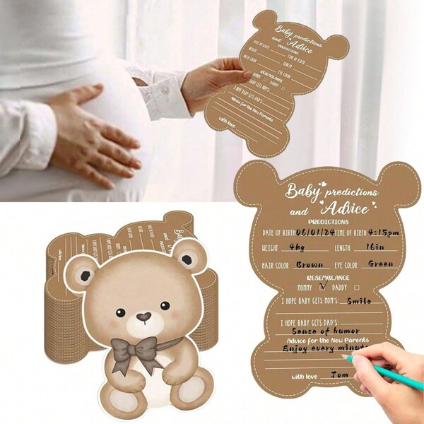 A Set Bear Card Baby Shower Game Set Prediction And Advice Cards,Decorations Bear Best Wishes Gender Neutral Baby Shower Game Party Activity Supplies