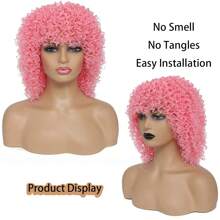 Kinky Curly Wigs Short Curly Afro Wig With Bangs For Women 12 Inch Easy To Use Wig Afro Synthetic Natural Wig For Daily Use