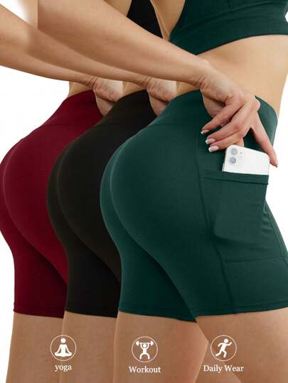 3pcs Women High Waist Bike Shorts, Super Soft & Non-See-Through Fitness Yoga Running Outdoor Sports Shorts