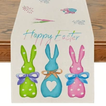 1pc Colorful Cute Rabbit, Carrot, Eucalyptus Leaf Pattern Table Runner, Modern Linen-Like Material, Easter Decor For Dining Table, Kitchen, Gatherings, Holidays, Parties, Home Decoration - Multicolor - View 1