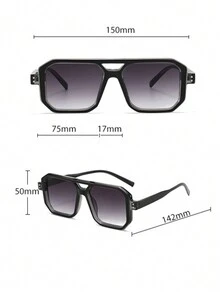 Fashionable Rivet Decorated Square Double Bridge Fashion Glasses, Unisex Retro Fashion Glasses For Netizens And Street Photography, Y2K Style - Multicolor - View 5