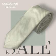 Slim Plain Twill Social Tie With Fine Lines - Beige - View 2