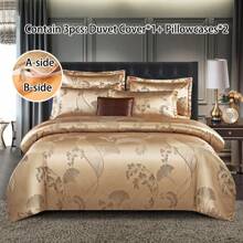 3-Piece European Luxury Jacquard Duvet Cover Set, With Vintage Floral Jacquard Pattern On Side A And Soft, Skin-Friendly Fabric On Side B, Including 1 Duvet Cover And 2 Pillow Shams, Dust-Proof, Suitable For Twin/Full/Queen Beds, All Seasons (Excludes Filling)