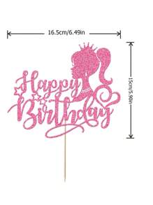 2 件粉色公主生日快乐蛋糕装饰 - 公主生日闪光蛋糕装饰 - 公主主题生日婚礼派对蛋糕装饰（粉色） - 粉色 - 查看 2