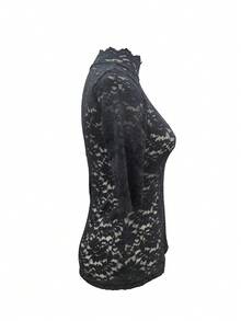 Nuova blusa estiva da donna con collo alla coreana, manica a 3/4 e orlo in pizzo, aderente