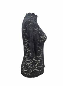 Neue Damen Bluse mit Spitzeneinsatz, schmale Passform, Schlupfkragen, 3/4 Ärmel für den Sommer