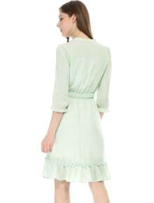 Women's Autumn Wedding Guest Dresses Ruffle Hem 3/4 Sleeve A-Line Smocked Summer Short Chiffon Dress - màu xanh lá - Xem 5