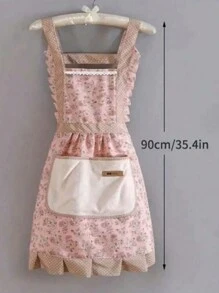 1pc Halloween Cute Princess Striped -Linen Printed Apron, Waterproof Oil-Proof, Fashionable Kitchen Cooking Apron With Pockets For Home And Restaurant Use, Polyester Knit Fabric, Halloween Gifts