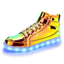 Unisex LED Light Up Shoes, Fashion High Top LED Sneakers USB Rechargeable Glowing Luminous Shoes For Men, Women, Teens - Colorful Gold - View 1