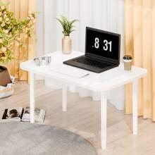 Batley Rectangle Dining Table With Solid Wood Legs, Modern Dining Room, Coffee Table Office Table, 23.6"Lx15.7"W (White, 1/2 Seater)