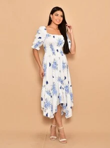 Helena Crepe Stretch Midi Dress With Short Sleeves - 藍白色 - 查看 5