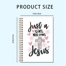 1 件精美精装螺旋笔记本 - “只是一个爱耶稣的女孩”带有粉色爱心花朵图案，适合教室、学校和个人使用的办公用品，送给女性的理想圣诞礼物 - 14 * 21 厘米/ 5.5x8.3 英寸螺旋笔记本 - 50 张 100 页 - 带有工作日标志、天气标志、备忘录编号和日期标志的日记 - Spiral Notebook - 查看 4