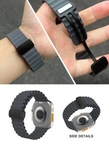 Silicone Foldable Clasp Watch Band For 41mm 40mm 44mm 45mm 42mm 38mm 49mm 46mm, Soft Silicone Magnetic Closure Sport Strap For Series 1-10, SE, Ultra - Multicolor - View 9