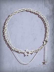 Punk Style Hollow Out Five-pointed Star Chain Necklace Suitable For Daily Wear