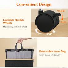 Large Rolling Laundry Hamper With Lid, 100L Laundry Basket With Wheels, Collapsible Bamboo Dirty Clothes Hamper With Handles & Removable Bag For Bathroom Bedroom Dormlaundry Hamper,Washing Basketbathroom Organizer,Basket,Storage Basket,Foldable Laundry Basket - Gray - View 2