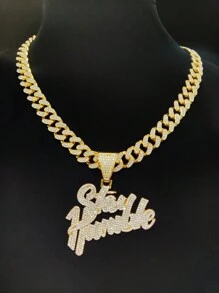 1pc Fashionable "Stay Humble" Letter Shaped Pendant Necklace, Unisex Hip Hop Vintage Necklace, Suitable For Party Or Daily Wear, 2 Chain Styles Available - Silver - View 7