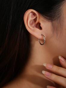 1 Đôi bông tai bạc 925 trơn, kiểu dáng tối giản, đa năng, hình xoắn kép, chất lượng cao dành cho nữ. - bông tai bạc 925 - Xem 9