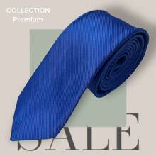 Slim Plain Twill Social Tie With Fine Lines - 寶藍色 - 查看 2