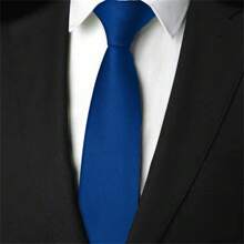Slim Plain Twill Social Tie With Fine Lines - 寶藍色 - 查看 1