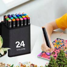 120 Color Marker Pen Set, Double-Ended Midpoint, Lightweight Plastic, Cube, Caricature, Office, Party, Educational Supplies Marker Pen Graffiti Drawing Art Supplies - Black - View 8