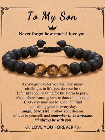 A Bracelet From Mom To Son, With Inspiring Love Quotes, Birthday Gift, Parent's Graduation Gift, Thanksgiving & Christmas Gift For Son