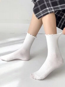 5 Pairs Women White Novelty Cute Ruffled Frilly Ankle Crew Socks - White - View 2