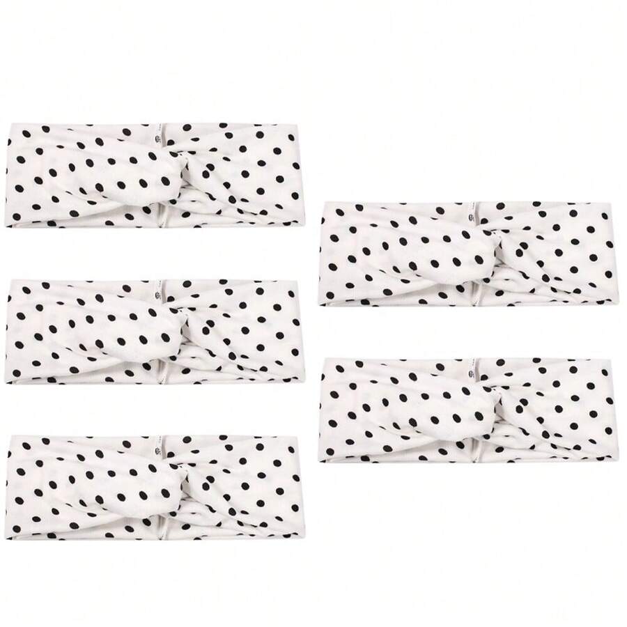 Set Of 5 Elastic Bandanas, Floral Print, Polyester And Elastane, White/Black, 26.5 X 8.4 Cm