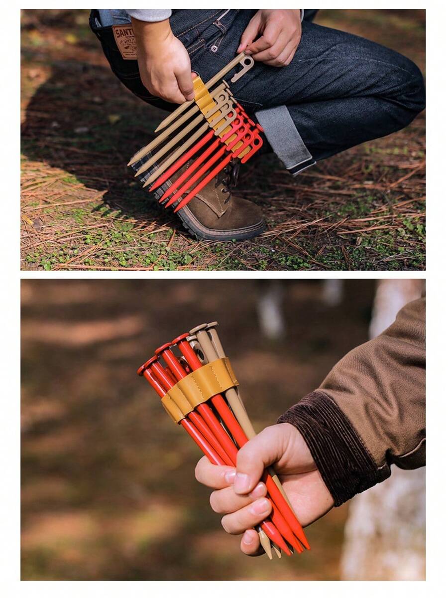 Outdoor Leather Floor Staple Chain Portable Hanging 8-Hole Floor Staple Storage Bag Camping Accessories Camp Floor Staple Storage Chain Random Color - Multicolor - View 1