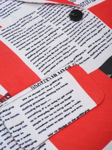 HOMEYEE Women's Newspaper Print Long Sleeve Lapel Collar Blazer, Elegant Casual Resort Business Professional Wear Cardigan Jacket, Suitable For All Seasons