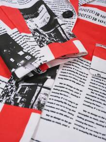 HOMEYEE Women's Newspaper Print Long Sleeve Lapel Collar Blazer, Elegant Casual Resort Business Professional Wear Cardigan Jacket, Suitable For All Seasons