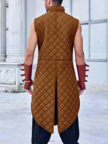 Runcati Men's Padded Gambeson Vest Sleeveless Aketon Armor Medieval Knight Surcoat LARP Halloween Costume - màu nâu - Xem 3