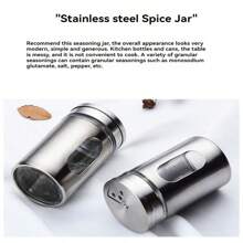 Tarro de especias de acero inoxidable para cocina, recipiente de vidrio con tapa de acero inoxidable para controlar la sal - Plateado - Ver 2