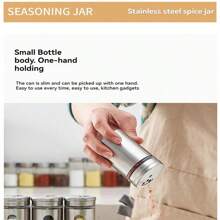 Tarro de especias de acero inoxidable para cocina, recipiente de vidrio con tapa de acero inoxidable para controlar la sal - Plateado - Ver 3